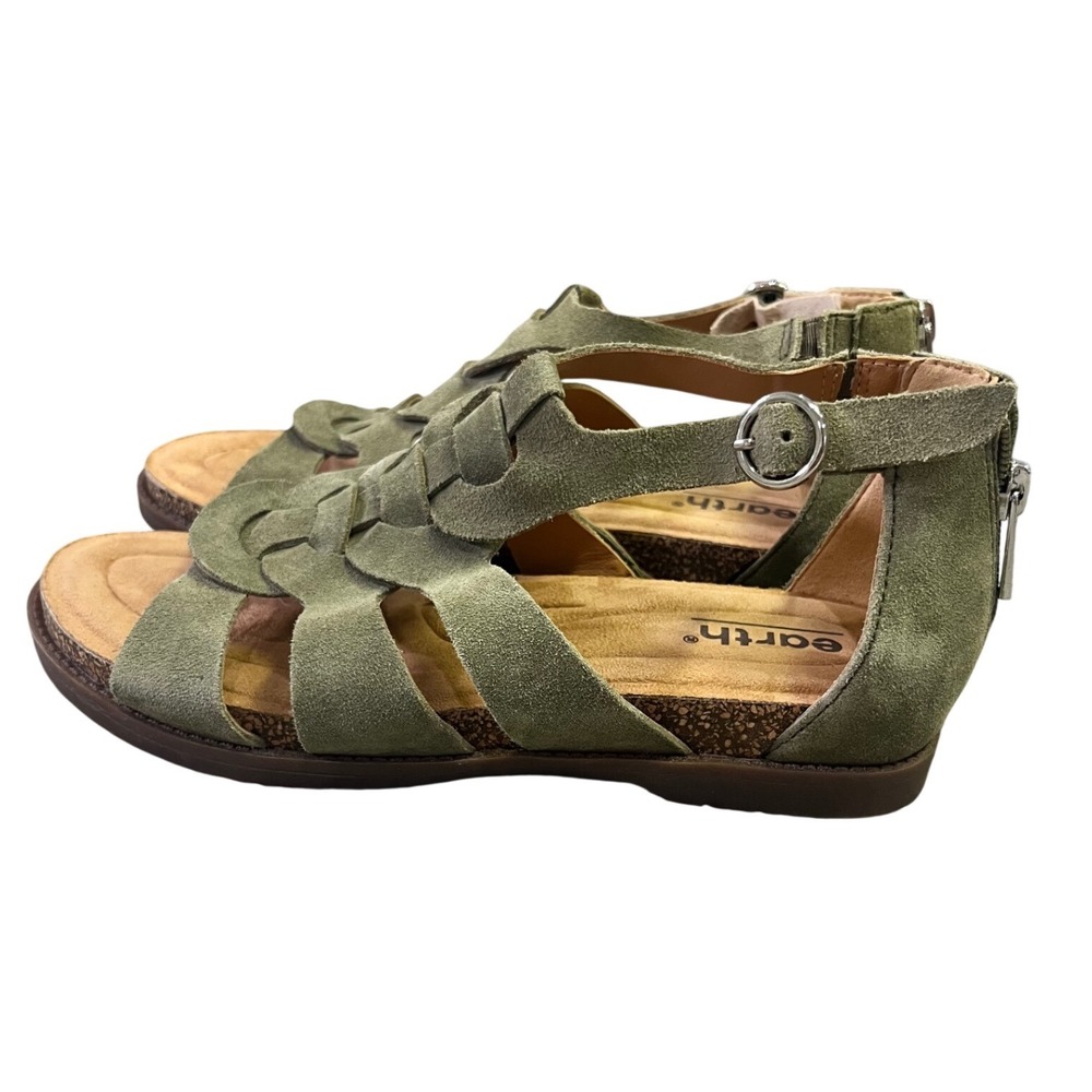 Earth Etdale Olive Green Leather Strappy Fisherman Gladiator Sandals Womens 6M‎